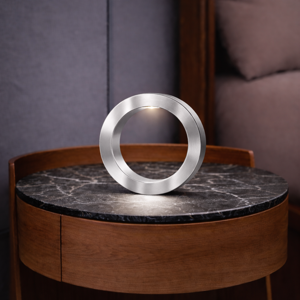 Silver Finish Handcrafted Wooden Oak Rotatable Circle Lamp