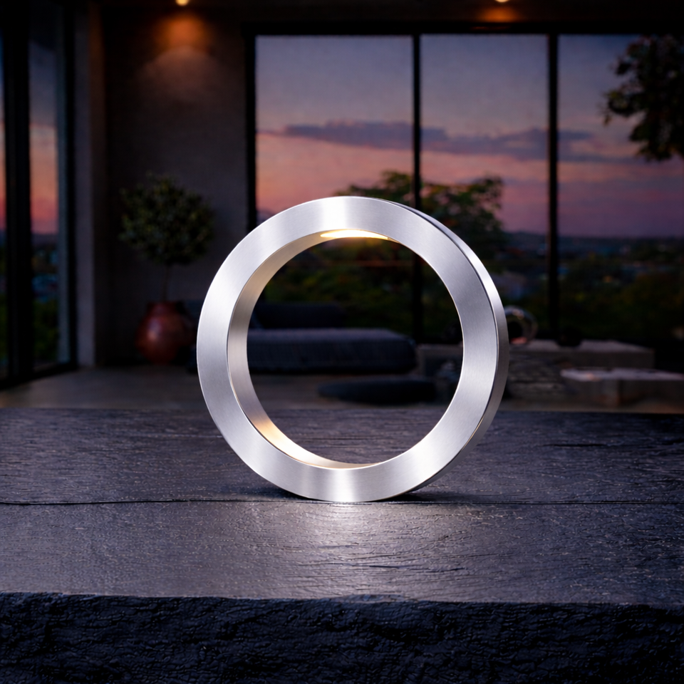 Silver Finish Handcrafted Wooden Oak Rotatable Circle Lamp