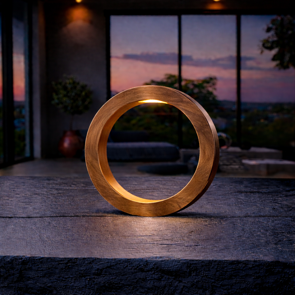 Handcrafted Walnut Rotatable Circle LED Wooden Desk Lamp