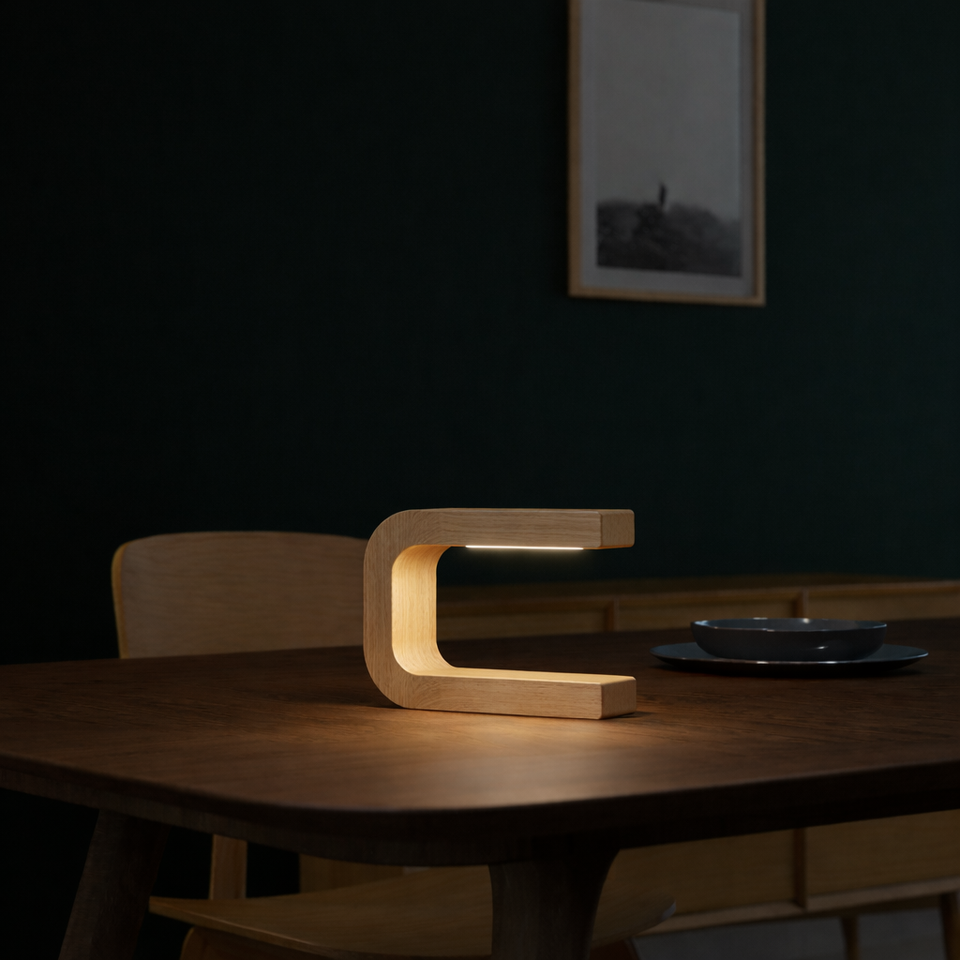 Handcrafted Oak Rotatable U-Shape Curved Lamp