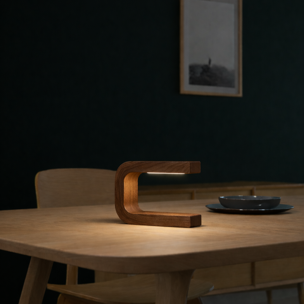 Handcrafted Walnut Rotatable U Curved Wooden Desk Lamp