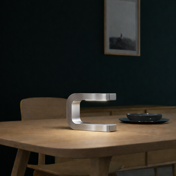 Silver Finish Handcrafted Oak Rotatable U-Shape Curved Lamp