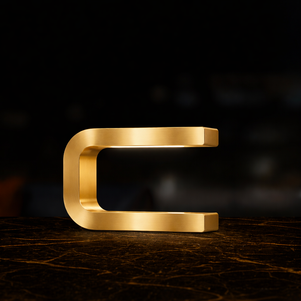 Gold Finish Handcrafted Oak Rotatable U-Shape Curved Lamp