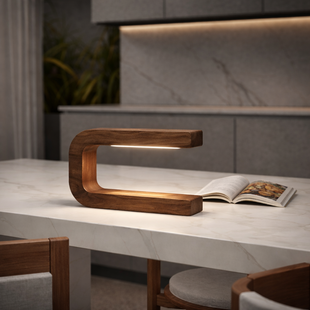 Handcrafted Walnut Rotatable U Curved Wooden Desk Lamp