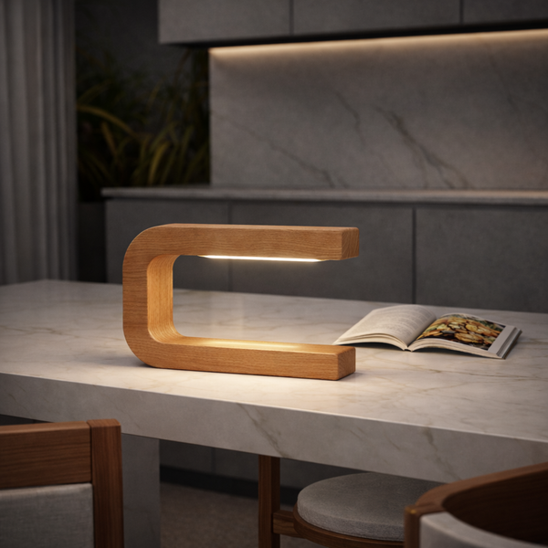 Handcrafted Oak Rotatable U-Shape Curved Lamp