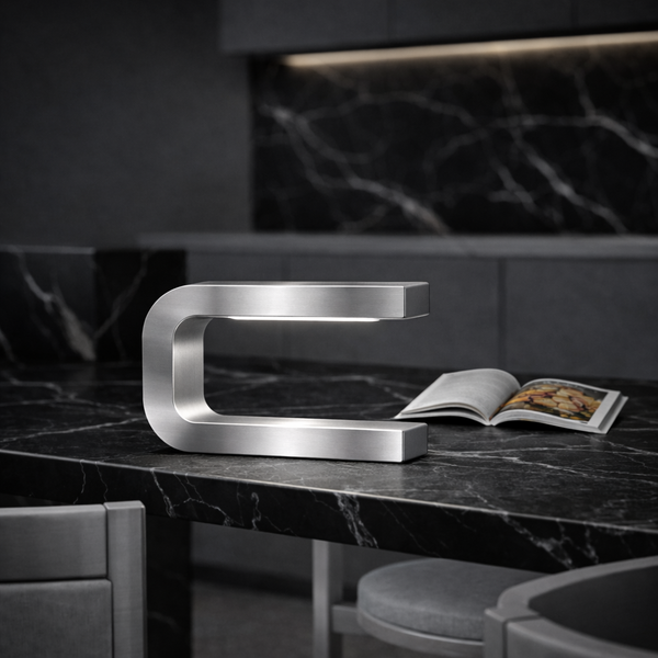 Silver Finish Handcrafted Oak Rotatable U-Shape Curved Lamp