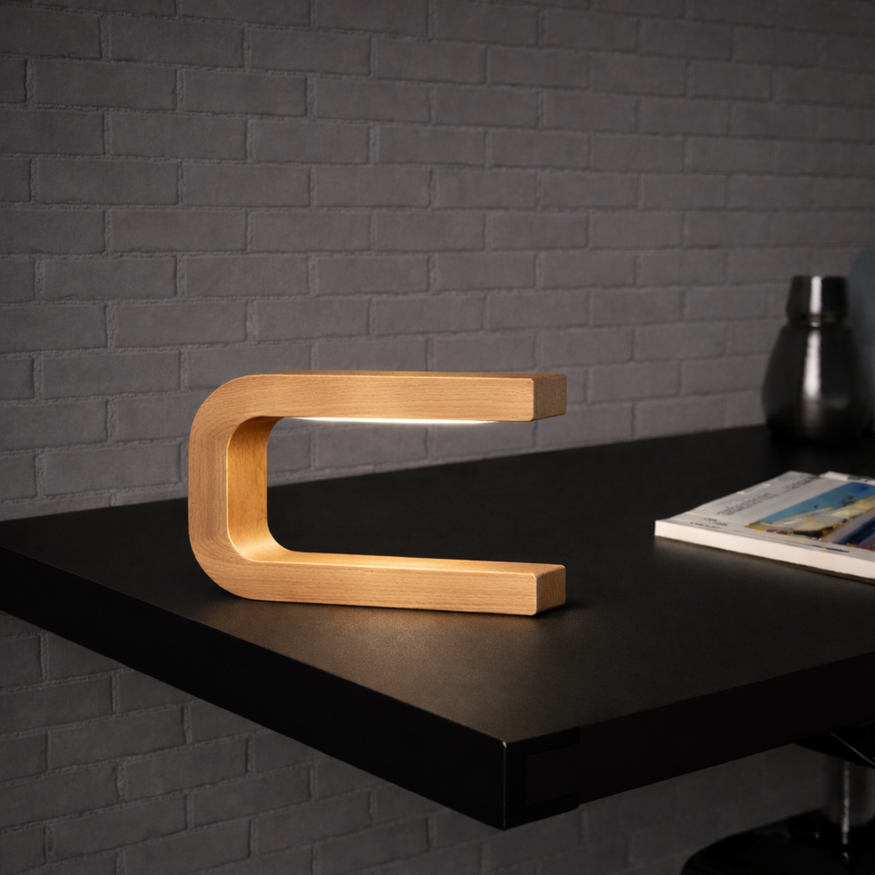 Handcrafted Oak Rotatable U-Shape Curved Lamp