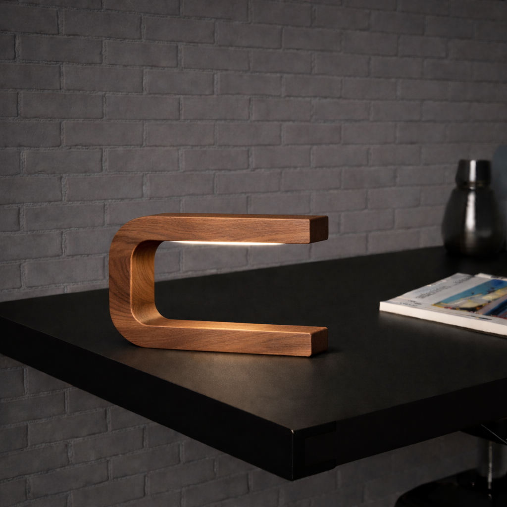 Handcrafted Walnut Rotatable U Curved Wooden Desk Lamp