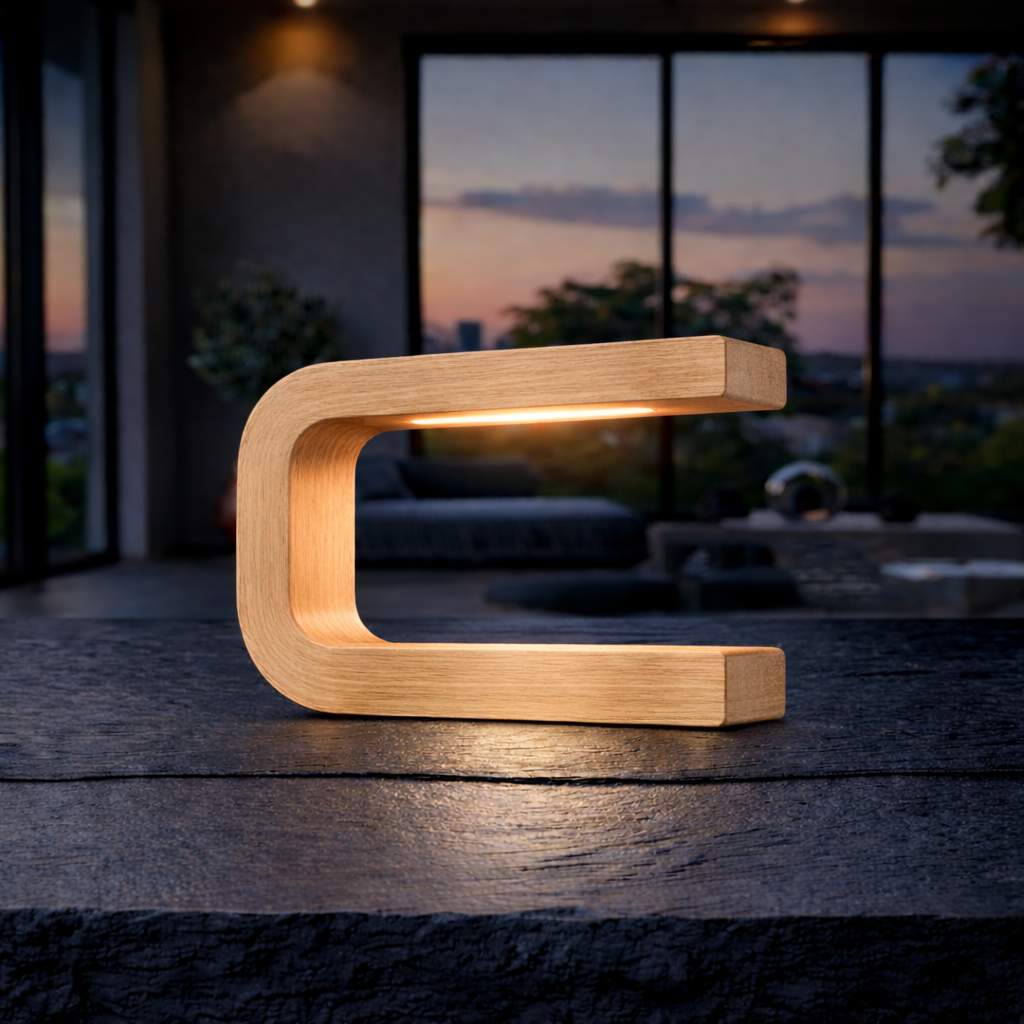 Handcrafted Oak Rotatable U-Shape Curved Lamp