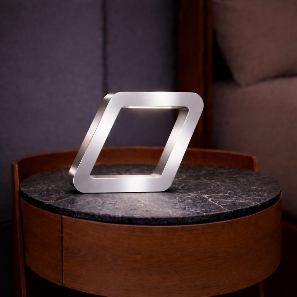 Silver Finish Handcrafted Oak Rotatable Square Wooden Lamp