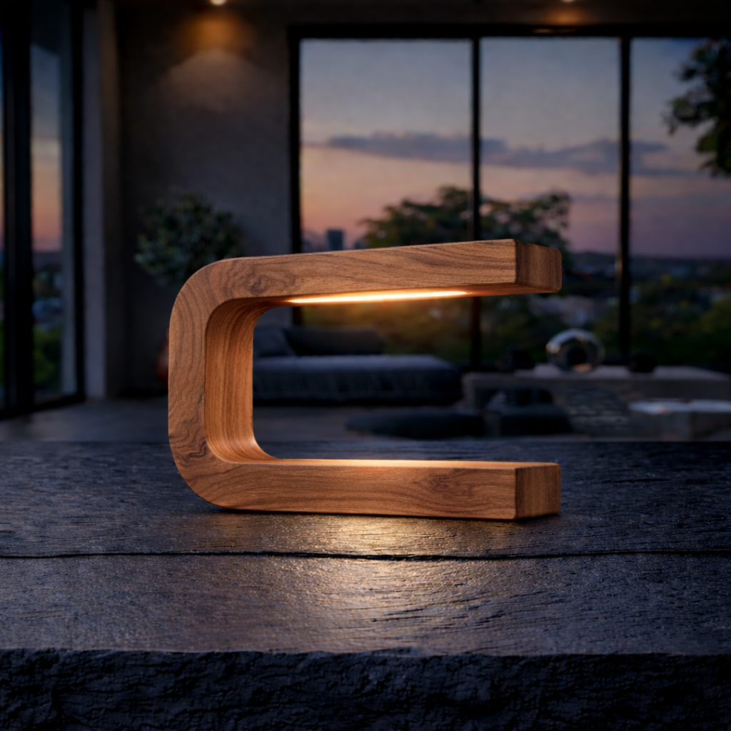 Handcrafted Walnut Rotatable U Curved Wooden Desk Lamp