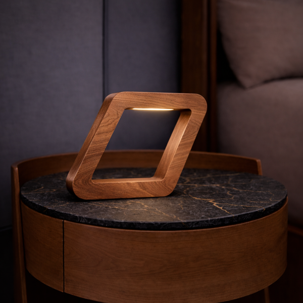Handcrafted Walnut Rotatable Square Wooden LED Lamp