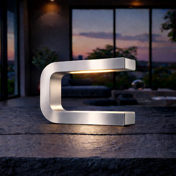 Silver Finish Handcrafted Oak Rotatable U-Shape Curved Lamp