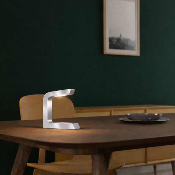 Silver Finish Handcrafted Oak Rotatable Wooden C-Shaped Lamp