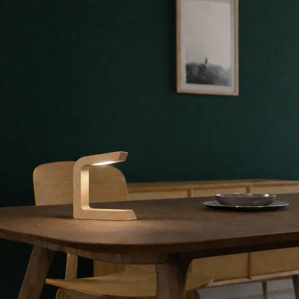 Handcrafted Oak  Rotatable Wooden C-Shaped  Lamp