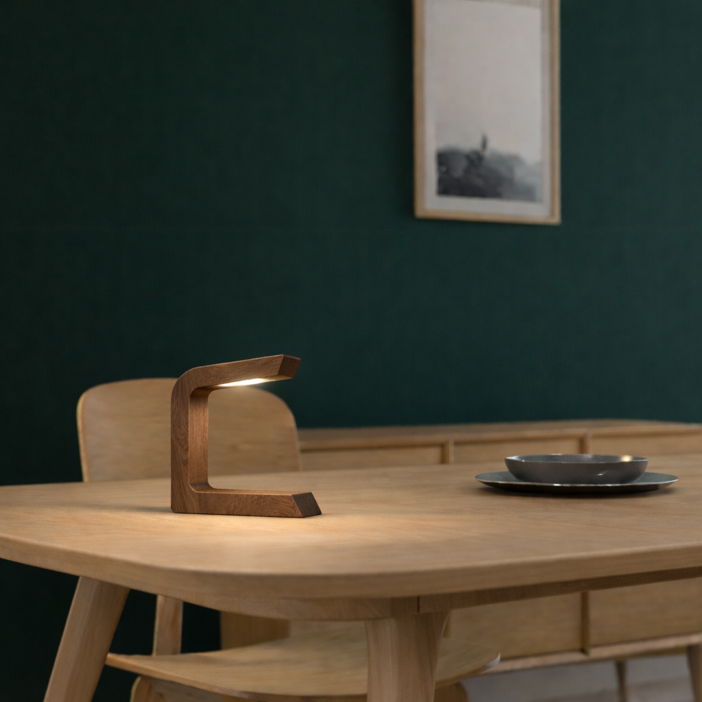 Geometric Walnut Rotatable Wooden Lamp, Designer Desk Lamp