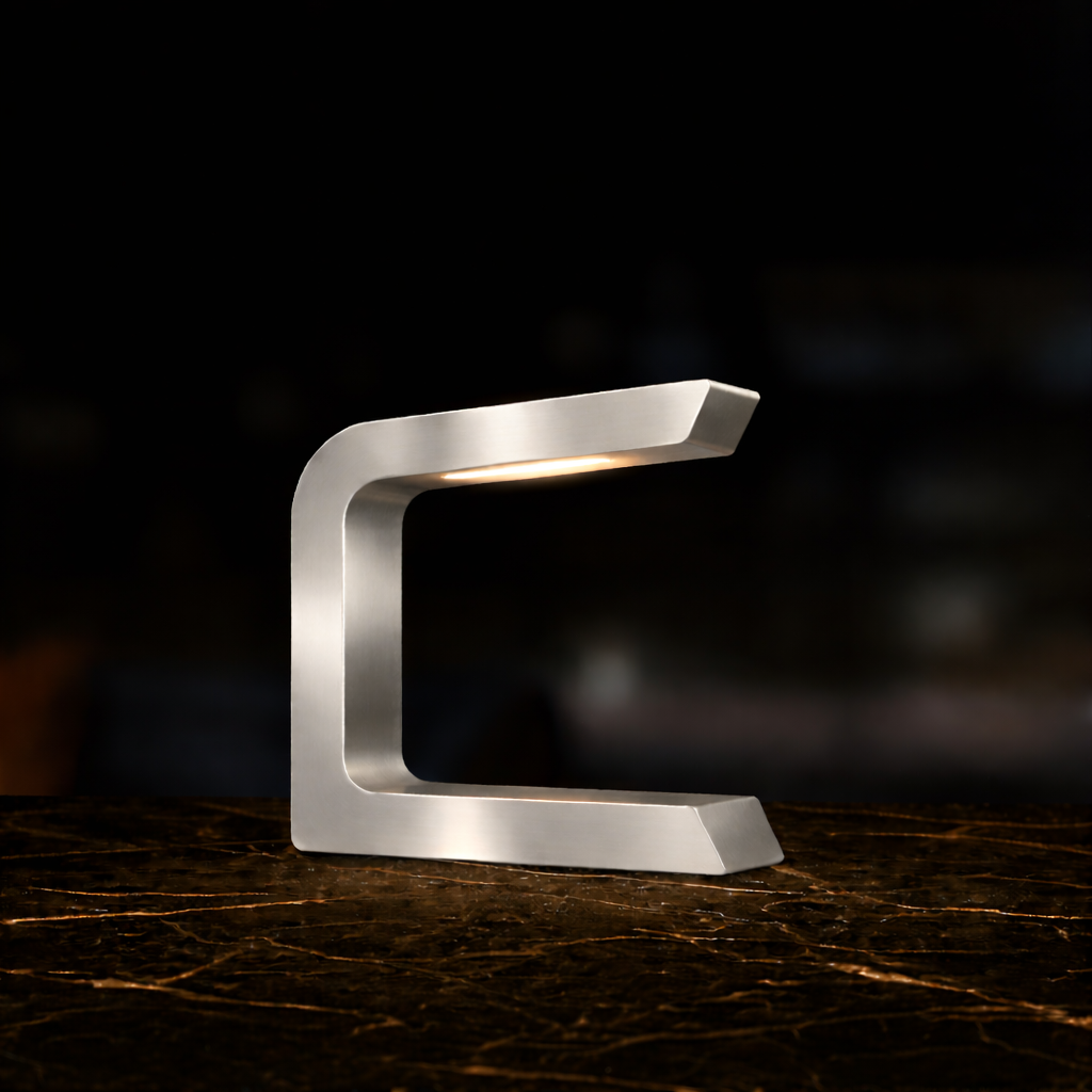 Silver Finish Handcrafted Oak Rotatable Wooden C-Shaped Lamp