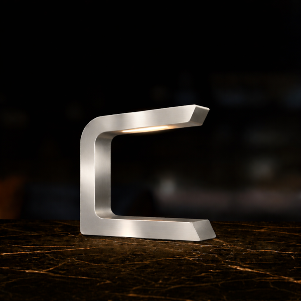 Silver Finish Handcrafted Oak Rotatable Wooden C-Shaped Lamp