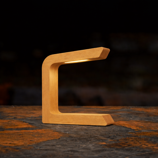 Handcrafted Oak  Rotatable Wooden C-Shaped  Lamp