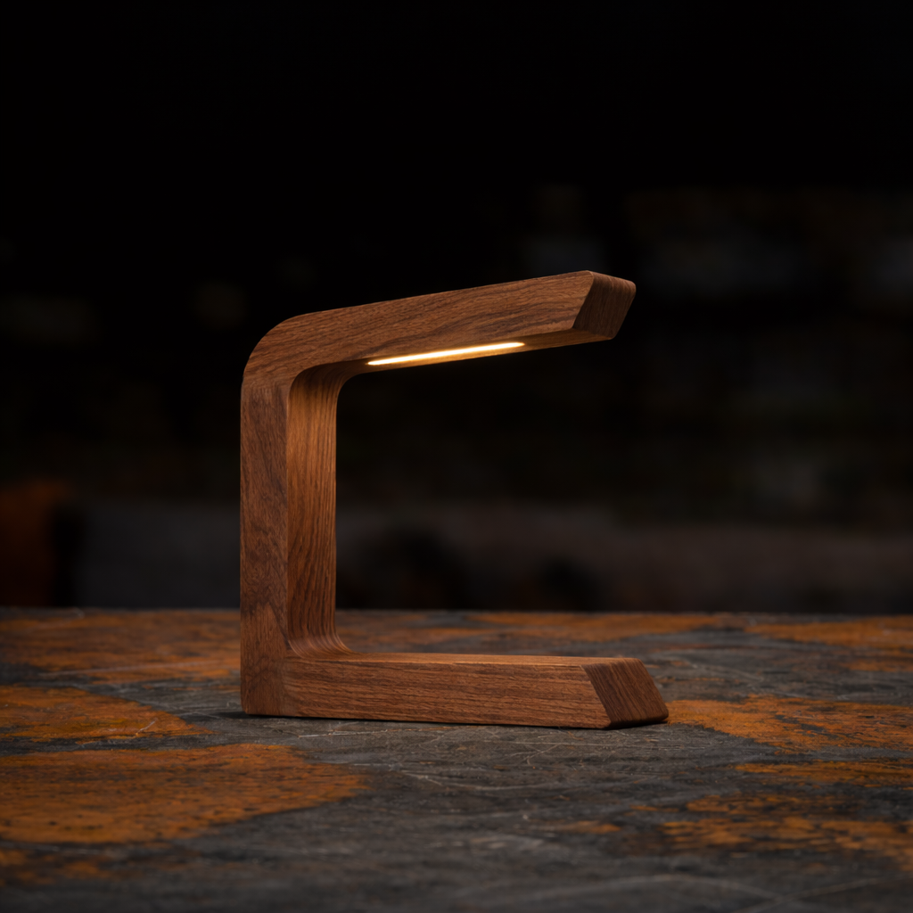 Geometric Walnut Rotatable Wooden Lamp, Designer Desk Lamp
