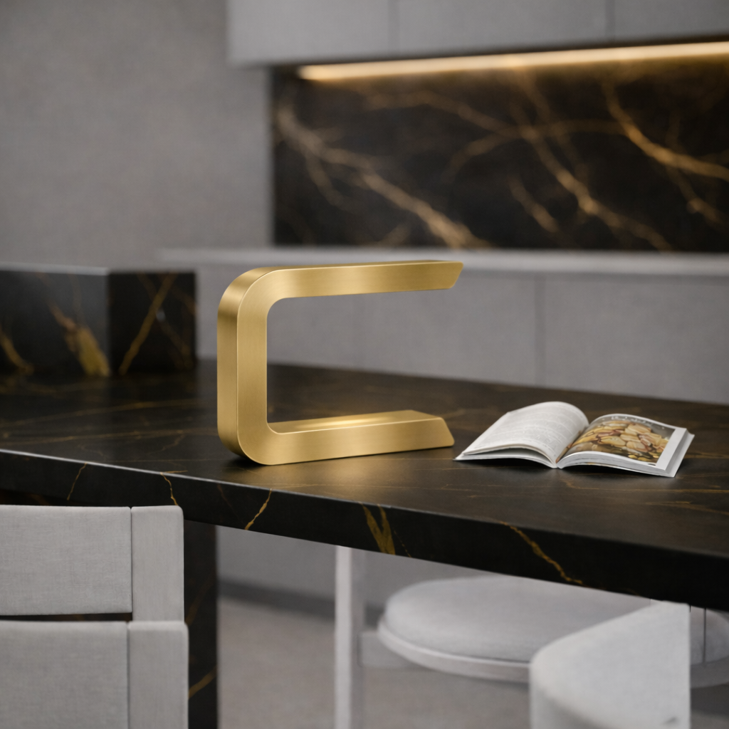 Gold Finish Handcrafted Oak  Rotatable Wooden C-Shaped  Lamp