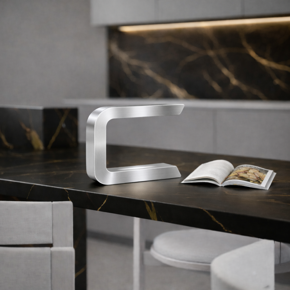 Silver Finish Handcrafted Oak Rotatable Wooden C-Shaped Lamp