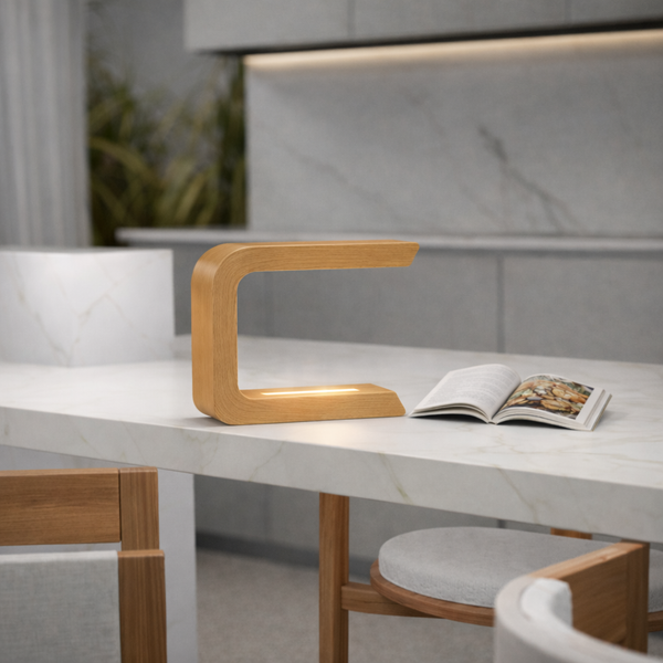 Handcrafted Oak  Rotatable Wooden C-Shaped  Lamp