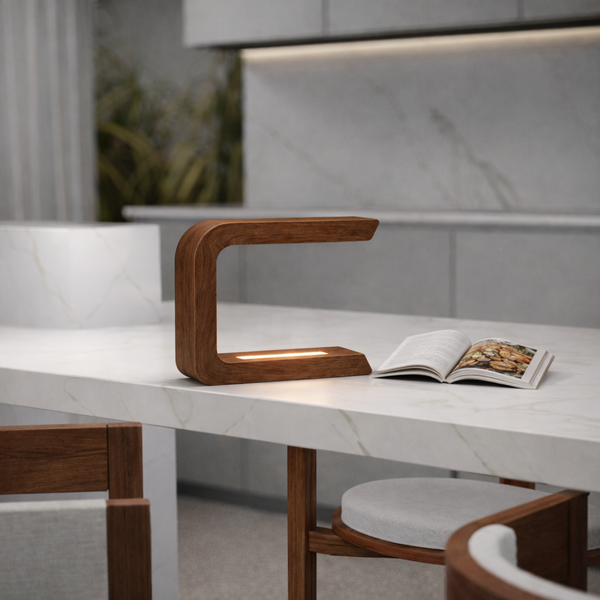 Geometric Walnut Rotatable Wooden Lamp, Designer Desk Lamp