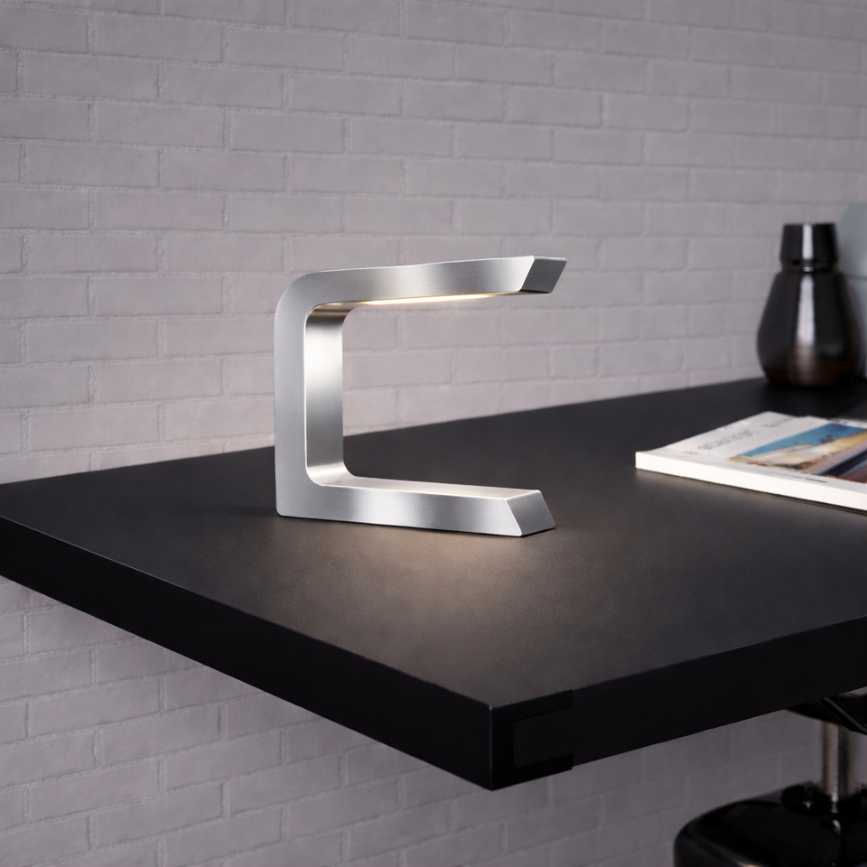 Silver Finish Handcrafted Oak Rotatable Wooden C-Shaped Lamp