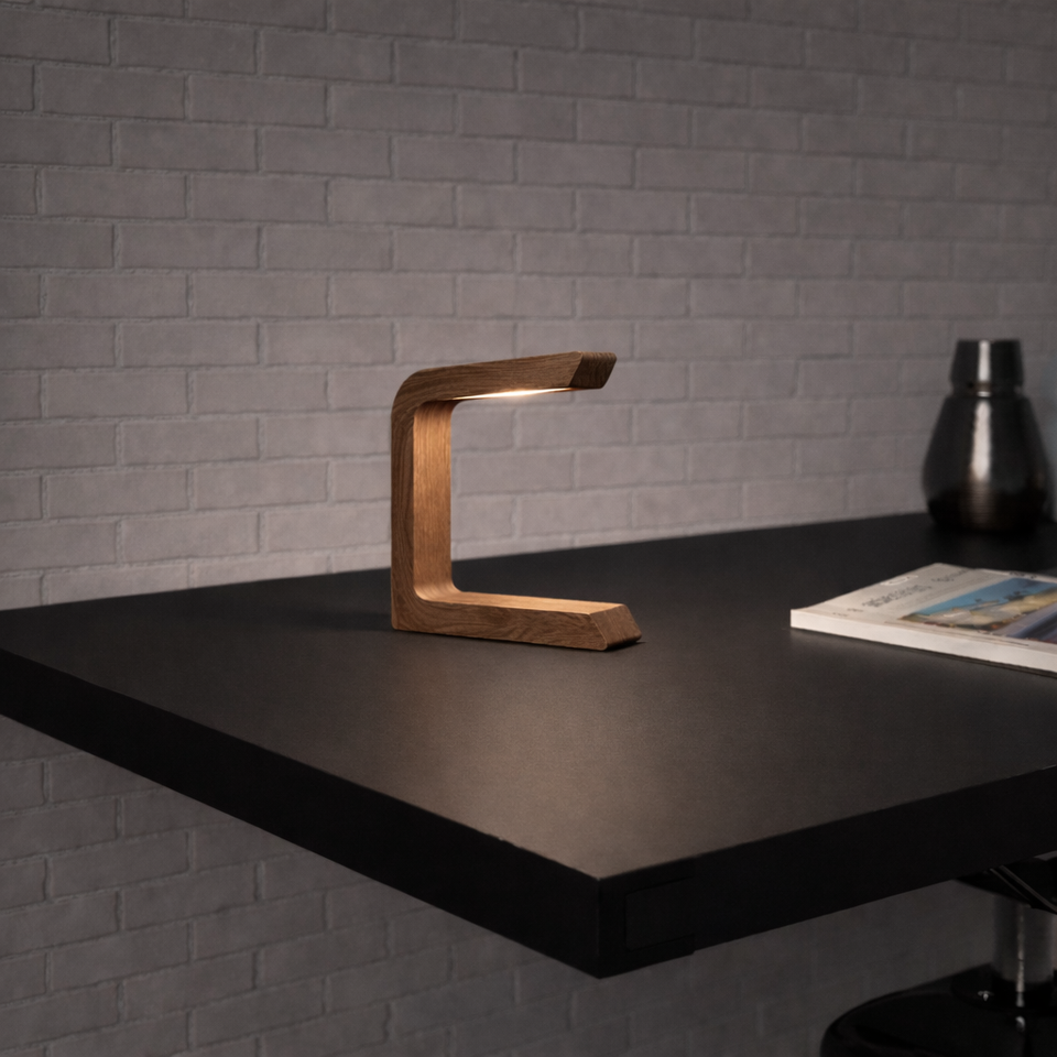 Geometric Walnut Rotatable Wooden Lamp, Designer Desk Lamp