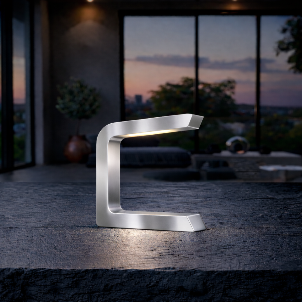 Silver Finish Handcrafted Oak Rotatable Wooden C-Shaped Lamp