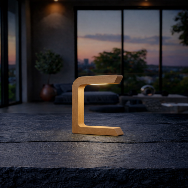 Handcrafted Oak  Rotatable Wooden C-Shaped  Lamp