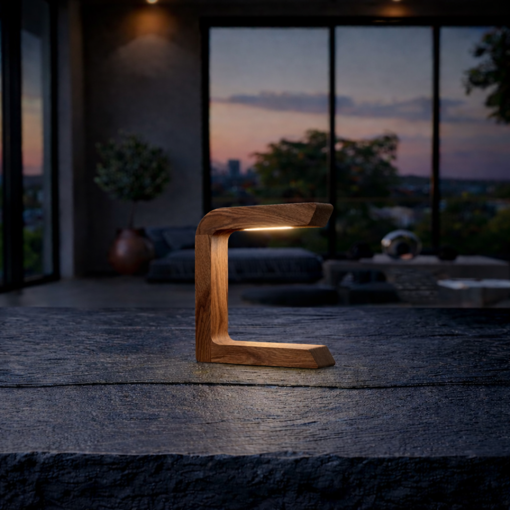 Geometric Walnut Rotatable Wooden Lamp, Designer Desk Lamp