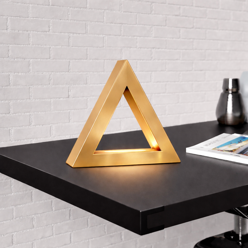 Gold Finish Handcrafted Oak Тriangular Lamp