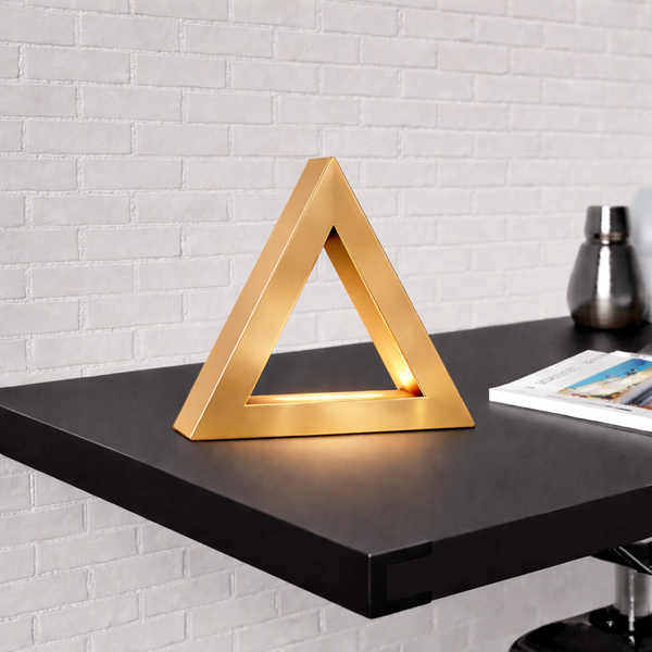 Gold Finish Handcrafted Oak Тriangular Lamp