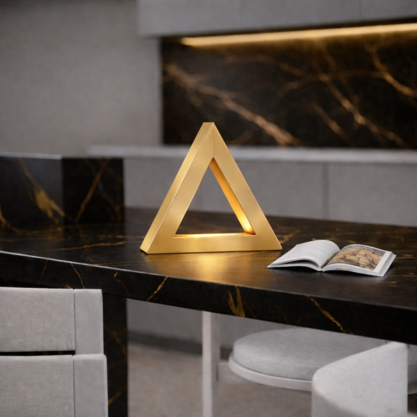 Gold Finish Handcrafted Oak Тriangular Lamp