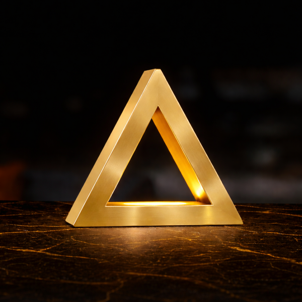 Gold Finish Handcrafted Oak Тriangular Lamp