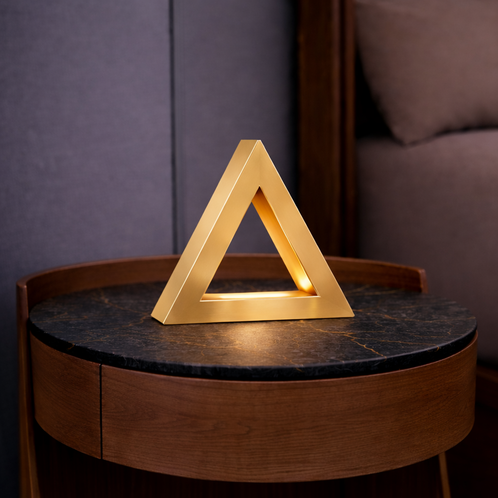 Gold Finish Handcrafted Oak Тriangular Lamp
