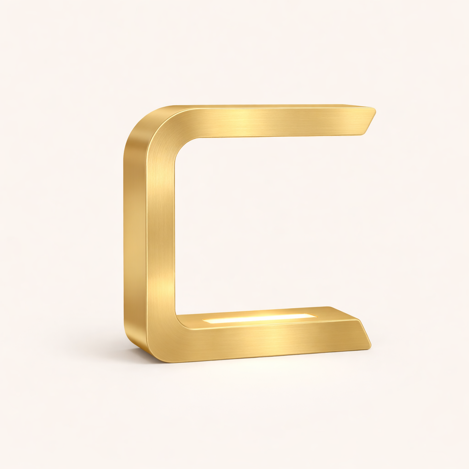 Gold Finish Handcrafted Oak  Rotatable Wooden C-Shaped  Lamp