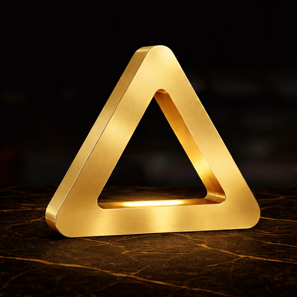 Gold Finish Handcrafted Oak Тriangular LED Lamp