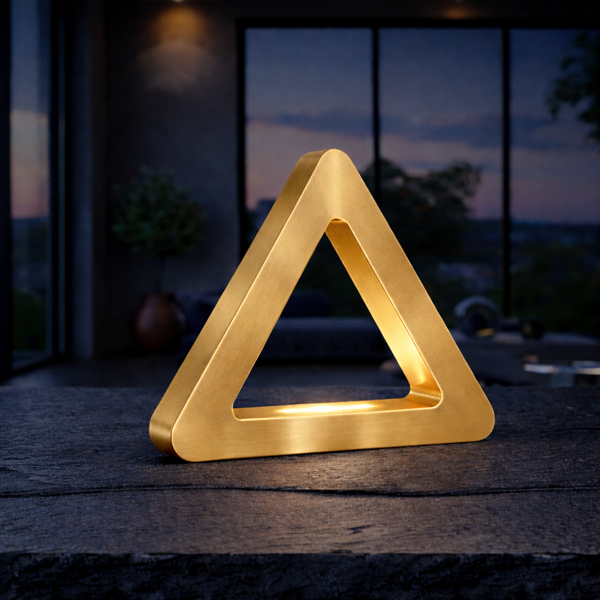 Gold Finish Handcrafted Oak Тriangular LED Lamp