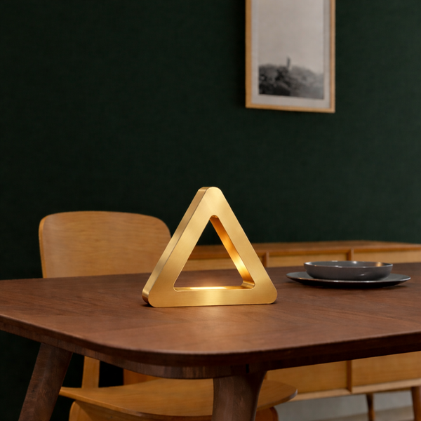 Gold Finish Handcrafted Oak Тriangular LED Lamp