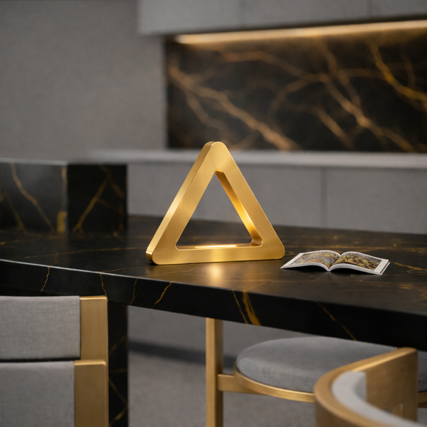 Gold Finish Handcrafted Oak Тriangular LED Lamp