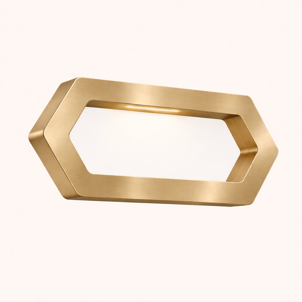 Gold Finish Handcrafted Oak Rotatable Hexagon LED Lamp