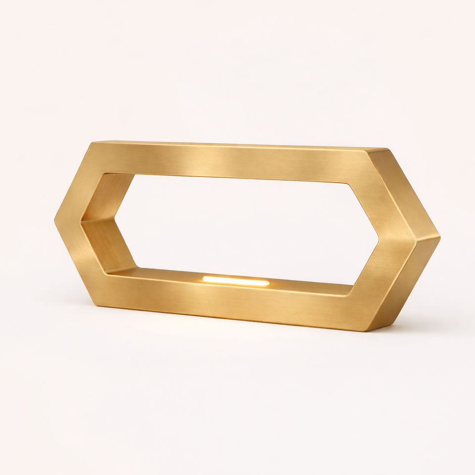 Gold Finish Handcrafted Oak Rotatable Hexagon LED Lamp