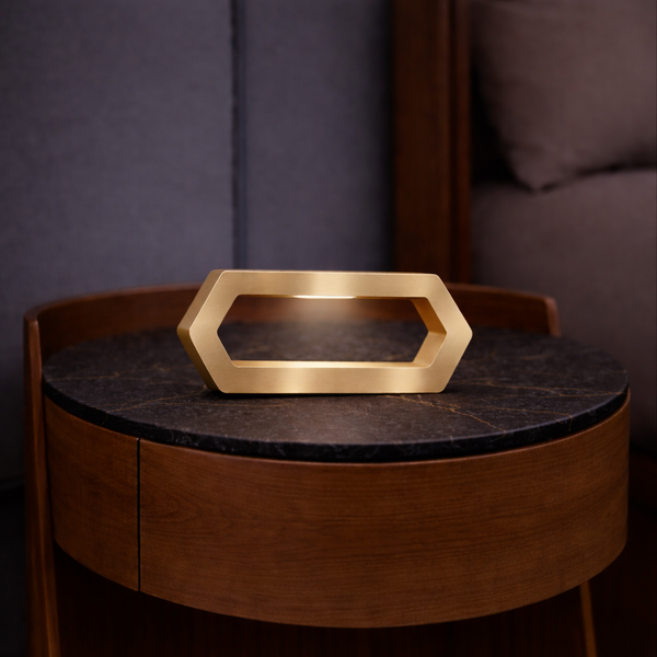 Gold Finish Handcrafted Oak Rotatable Hexagon LED Lamp