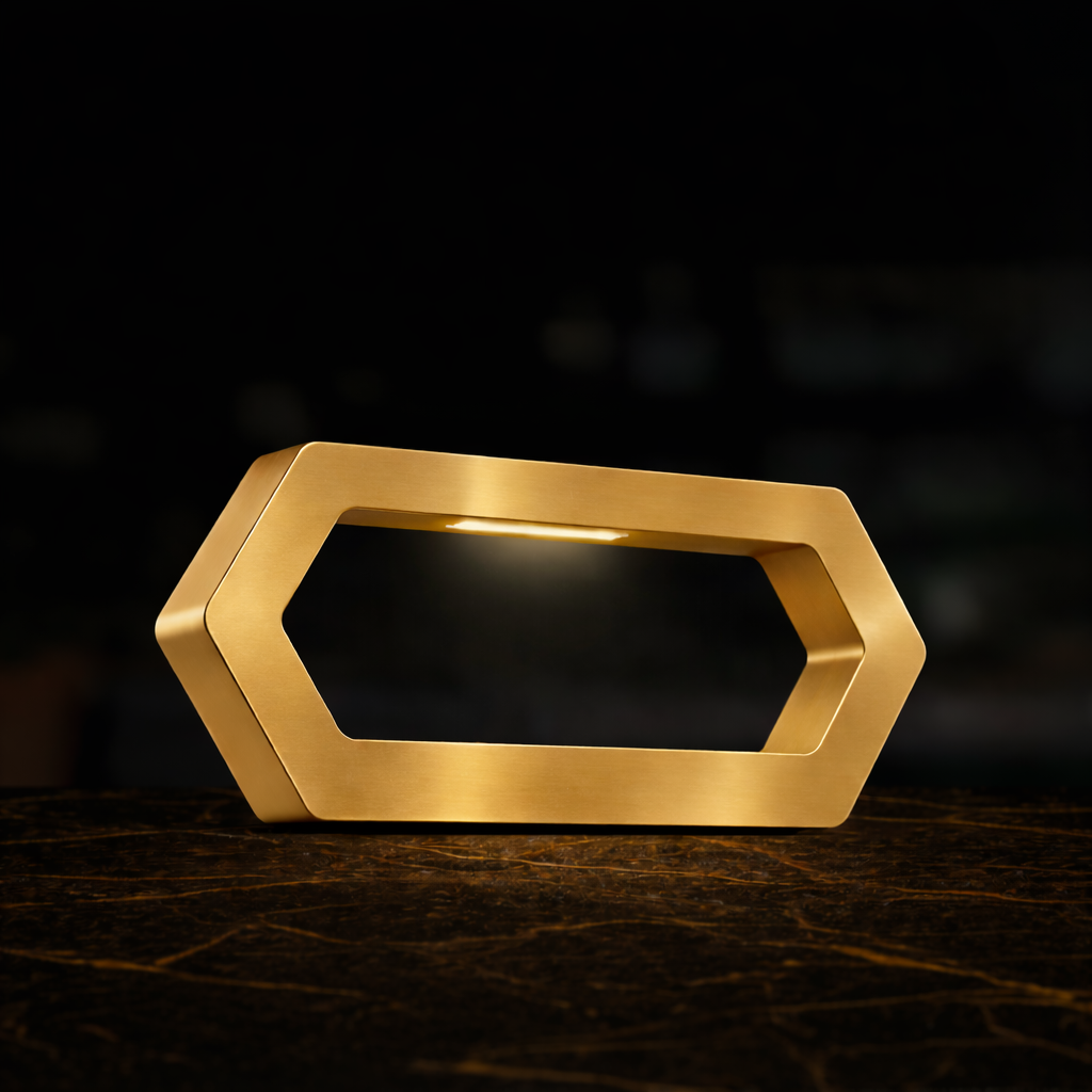 Gold Finish Handcrafted Oak Rotatable Hexagon LED Lamp
