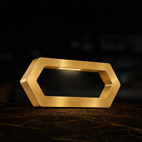 Gold Finish Handcrafted Oak Rotatable Hexagon LED Lamp
