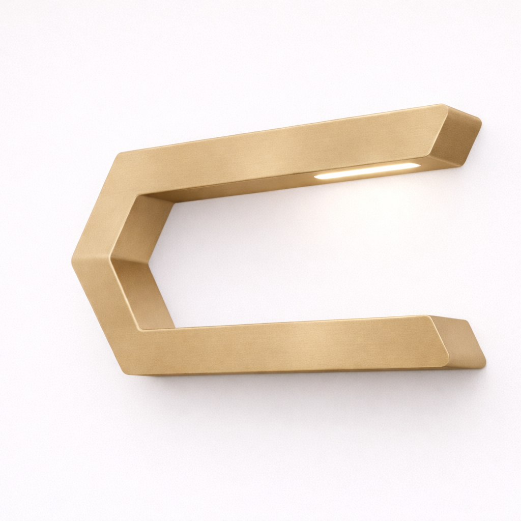 Gold Finish Handcrafted Oak Rotatable C-Shaped Wooden LED Lamp