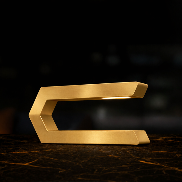 Gold Finish Handcrafted Oak Rotatable C-Shaped Wooden LED Lamp